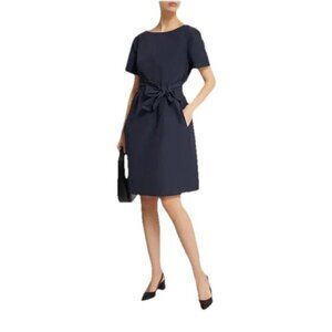 Weekend Max Mara Women XL Navy Blue Nicola Taffeta Belt Mini Dress Short Sleeve
